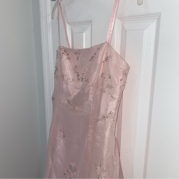 PASTEL PINK PROM DRESS SQUARE NECK SPAGHETTI STRAP EMBELLISHED - Picture 8 of 10